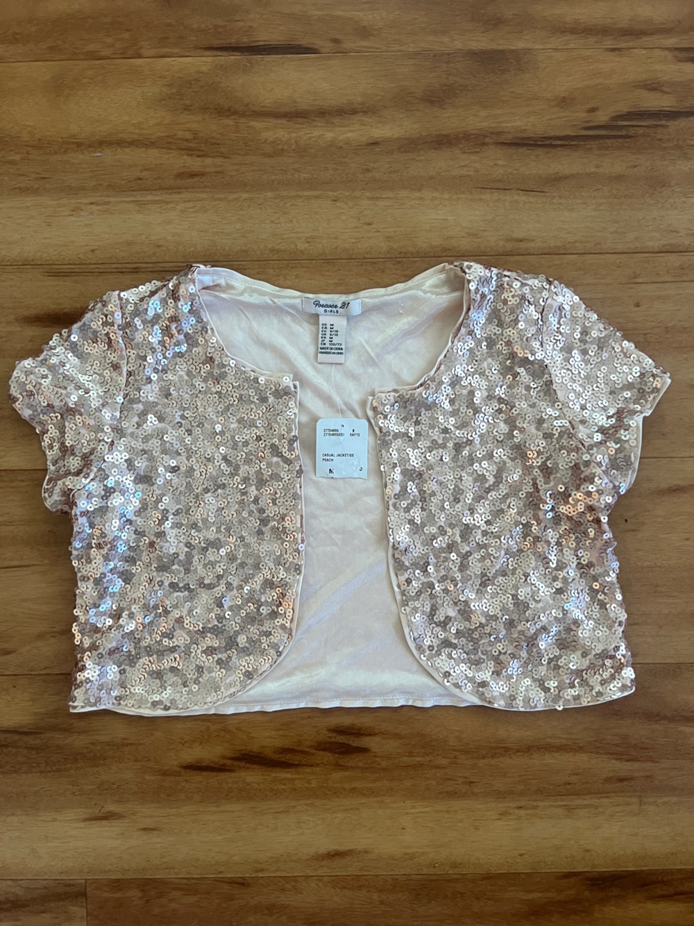 Forever 21 Girls Sequined Crop Jacket in Light Pink